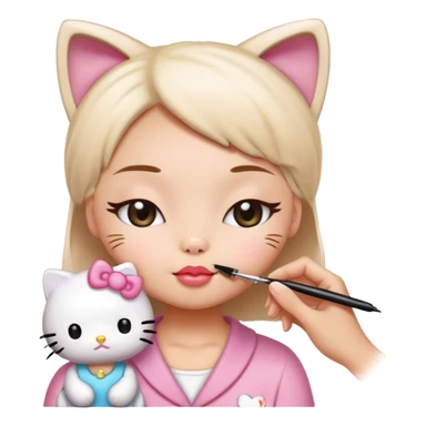  hello Kitty SANRIO cat, eyes closed getting her eyelashes done with a spoolie  sticker