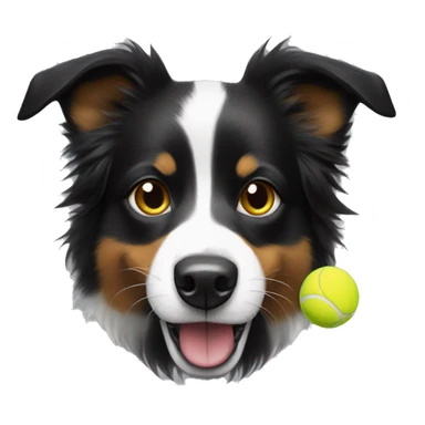 Black with a little white on her short fur border collie dog, red bandana, yellow tennis ball held in mouth sticker