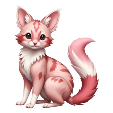 Pastel Pink, red-pointed, soft natural realistic romantic vintage antique divine beautiful elegant pretty precious cute young youthful  Fakémon-Pokémon-opossum-feline-mouse-serval-caracal-chinchilla-Minccino-Cinccino-Meowstic-rodent-hybrid-creature with a big fluffy bushy tail (full body) sticker