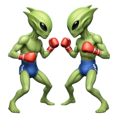 two alien fighters boxing, mid-punch action, motion blur effect, glowing energy impact, dramatic lighting, 3D cartoon, mobile game icon style, clean background, no text, no watermark
 sticker