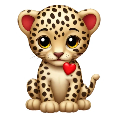 Baby leopard holding a red heart  sticker