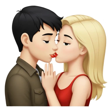blonde girl kissing boy with black hair  sticker