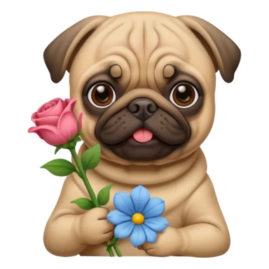 pug dog holding flowers sticker