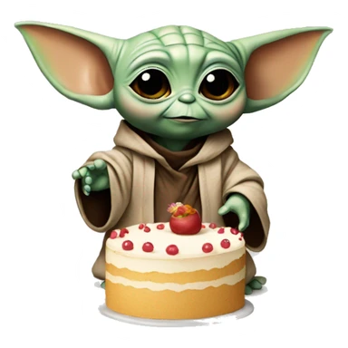 baby yoda holding a cake and a balloon sticker