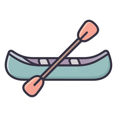 canoe for rowing with paddle, side view, icon-color-outlined style, detailed shading, thin clean outlines, soft rounded features, pastel palette #98B5BC #B5B3C1 #C9A3C9 #E4C0CA #F7DCD1 #F7C0AA, modern Japanese pop art, sticker aesthetic, highly detailed, vector clarity, soft lighting, subtle shadows, transparent background sticker