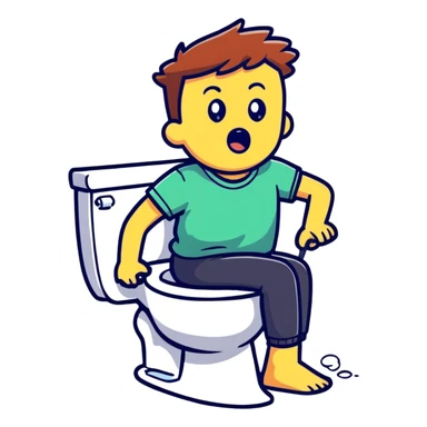A person with a shocked expression sitting on toilet feeling the splash sticker
