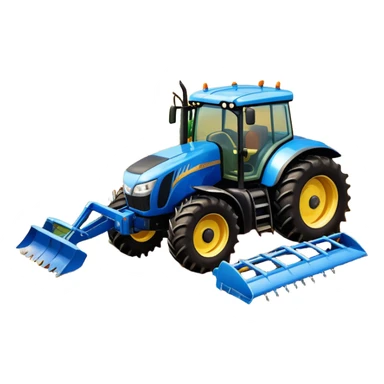 An icon representing a farming simulator, with a detailed tractor with a colorful rural landscape, plowing fields under a bright sky. The design includes farming tools, crops and barns, symbolizing the immersive experience of managing a farm. Transparent background. sticker