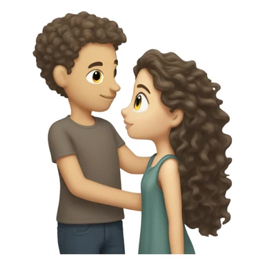 brunette shorter white girl kissing white curly hair taller boy sticker