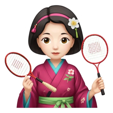 ancient japanese old woman cherry color with 1 badminton racket sticker