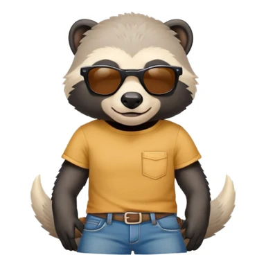 friendly anthropomorphised honey badger in jeans and a t-shirt, wearing sunglasses, head and shoulders view sticker