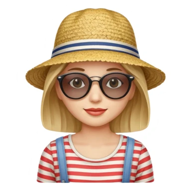 woman with striped clothing sun glasses and straw hat sticker