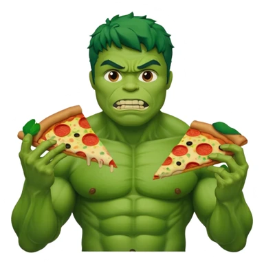 Create a man in a hulk costume eating pizza sticker