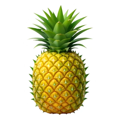 Cinematic Realistic Pineapple Emoji, Tropical and vibrant, with a golden-yellow textured skin and a crown of spiky green leaves on top. The body of the fruit is sharply geometric, its surface rich with natural patterns. Soft glowing outline, capturing the essence of exotic sweetness and tropical flair in a fresh pineapple! sticker
