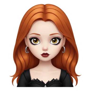 pretty bratz girl, ginger hair, dark brown eyes, black eyeliner, pale skin, gothic style, goth sticker