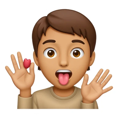 Make an emoji of a to hands scooping to the side of a face with a tounge sticking out sticker