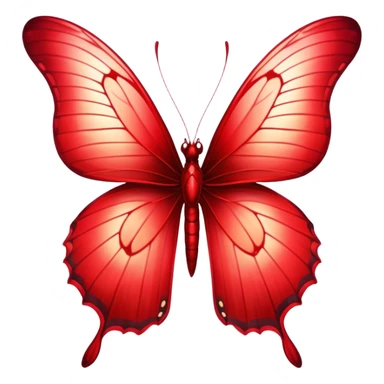 Cinematic Realistic Noble Red Butterfly Portrait Emoji, Poised and elegant, with delicate, translucent wings rendered in rich ruby and scarlet hues, a slender, graceful body with intricately detailed textures, and soft, reflective eyes, illuminated by natural light, high shine, intelligent and regal, styled with an air of refined natural splendor, focused and attentive, soft glowing outline, capturing the essence of a watchful and confident red butterfly that appears to emerge majestically from the screen! sticker