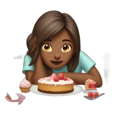tired girl eating cake on the table sticker