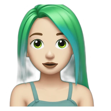 Billie eilish with green hairs and blue eyes sticker