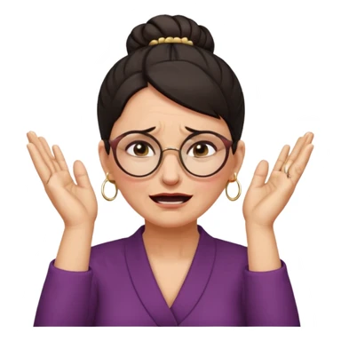  middle aged woman with dark hair pulled up in a high bun, wearing round ring earrings and glasses, expression extreme pain on her face, covering her ears with her hands very painful expression on her face, eyes squeezed shut, wincing in pain covering her ears with her hands sticker