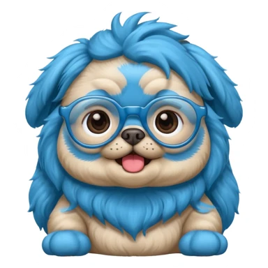 long blue haired baby pug wearing glassess very happy sticker