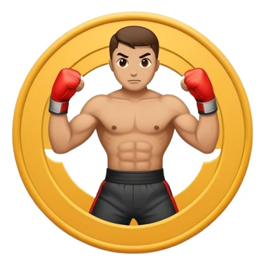 An emblem-style emoji symbolizing striking martial arts. The design features a stylized fighter in a dynamic stance, delivering a powerful punch, surrounded by a circular border with traditional elements like fists and combat symbols. Bold, clean lines with contrasting colors. sticker