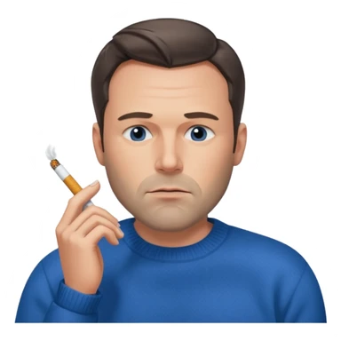 Ben Affleck looking tired holding a cigarette while wearing a blue sweater sticker