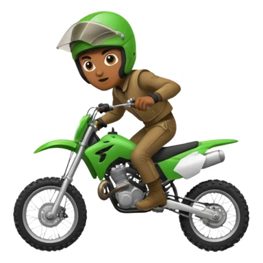 fait moi un emojie en moto vert avec un bandit qui cabre sur une moto cross sticker