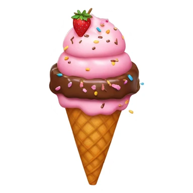 strawberry icecream with chocolate with a pink bow on top with sprinkles in a cone sticker