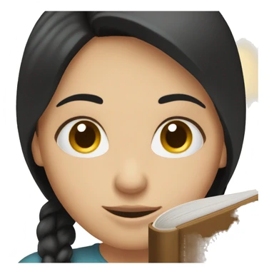 Black haired white girl reading a brown book sticker