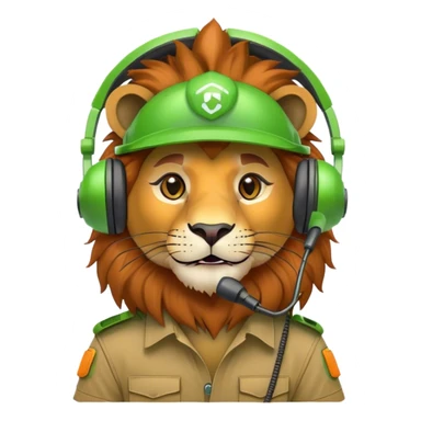 Head of Simple cute Lion wear helmet and call center headset in green ang orange theme sticker