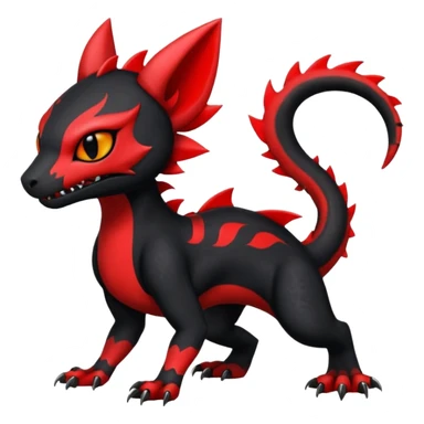 Cherry-Red and Jet-Black Fierce Fiery Mohawked Gothic Salandit-Litten-Torracat-hybrid-creature (full body) sticker