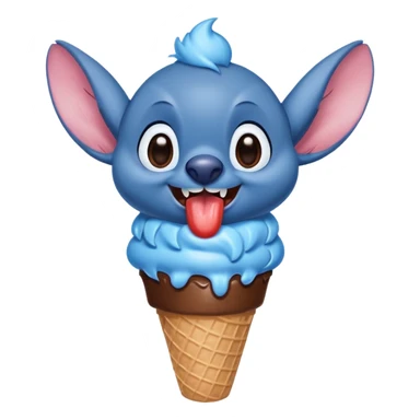 The Disney creature stitch happily licking a chocolate ice cream cone with his full body showing sticker