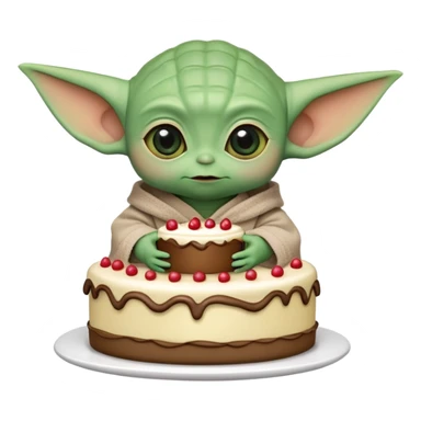 Baby Yoda holding a cake sticker