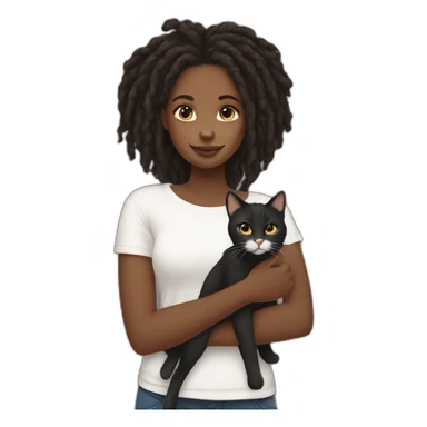 black girl with locs holding black & white cat sticker