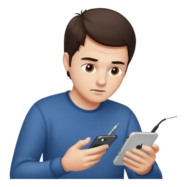 make a white guy with dark brown hair repairing an iphone sticker