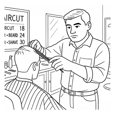 Draw me a sketch of the barbershop, but make sure there's a cash register there. sticker