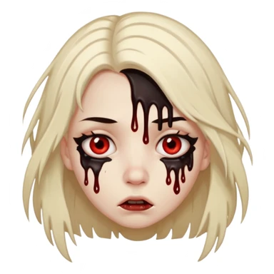 Make me a girl with 2 strands of hair on each side over here face. Under here eyes put black blood dripping. Make make it look like she’s scared sticker