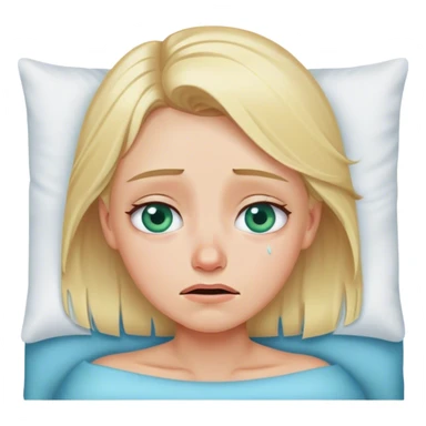 Crying blonde girl bluey green eyes in bed sticker