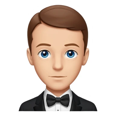Fred Astaire with brown hair, blue eyes, black suit with bow tie sticker