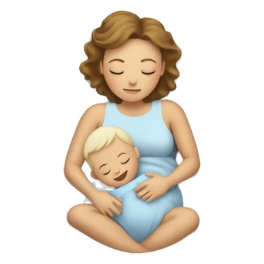 A white mom and white baby boy sleeping in bed  sticker