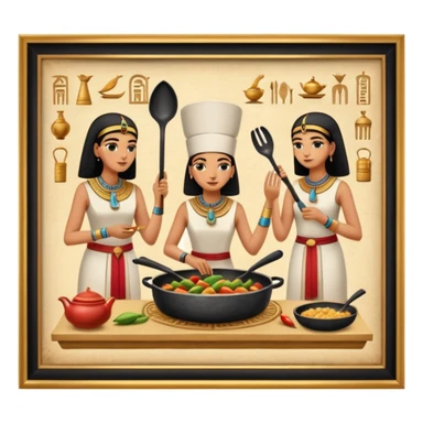 ancient Egyptian cooking scene in hieroglyphic style sticker