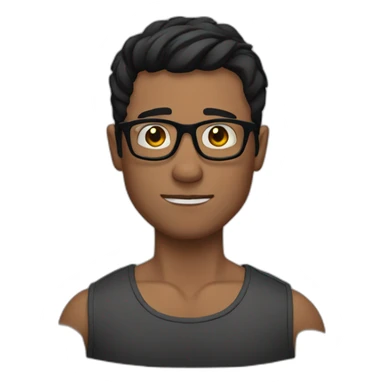 A man, short black hair glasses, muscle, red skin sticker