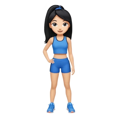 a pretty bratz tan girl who is skinny, hair color is black. wearing blue gym clothes.  sticker