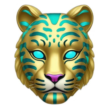gold rainbow neon tiger Japanese mask sticker
