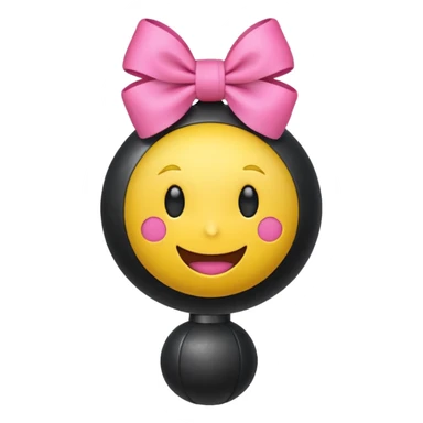 A happy face emoji holding a bomb and the bomb has a cute pink bow on the bomb sticker