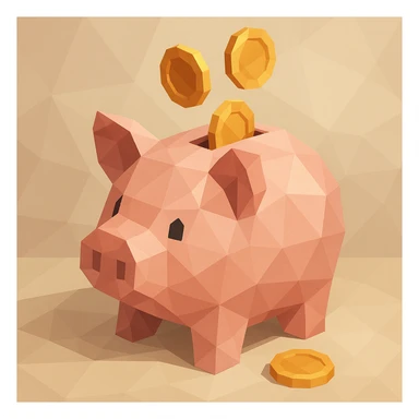 a piggy bank with coins, polygonal low-poly style sticker