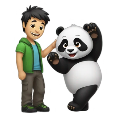 Men saying hi to panda  sticker