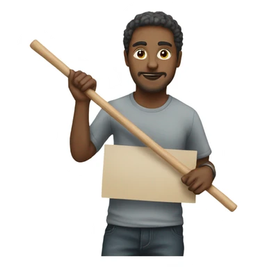 man holding placard on stick sticker