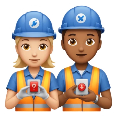 create a realistic emoji of two working packaging workers switching position with a switch symbol between them sticker