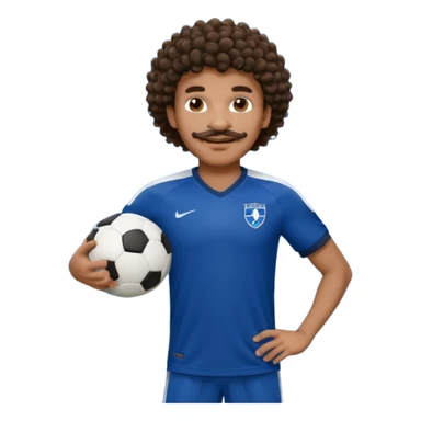 curly hair black man soccer player dark blue jersey with mustache holding soccer ball sticker